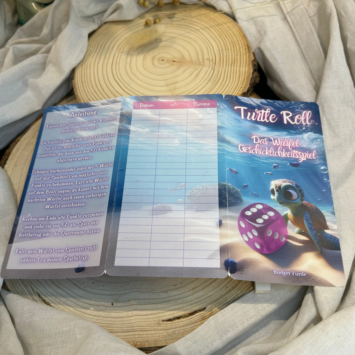 TURTLE ROLL // Geschicklichkeits Sparchallenge // Klappkarte // Sparchallenge 5 Mini Würfeln & Klammer // Challenge mit Tracker