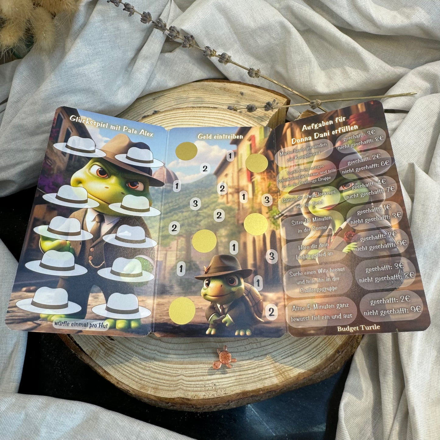 Turtle Mafia // Budget Turtle Teamchallenge 2.0 // Klappkarte // Sparchallenge mit Würfel und Spielfigur // Challenge mit Tracker