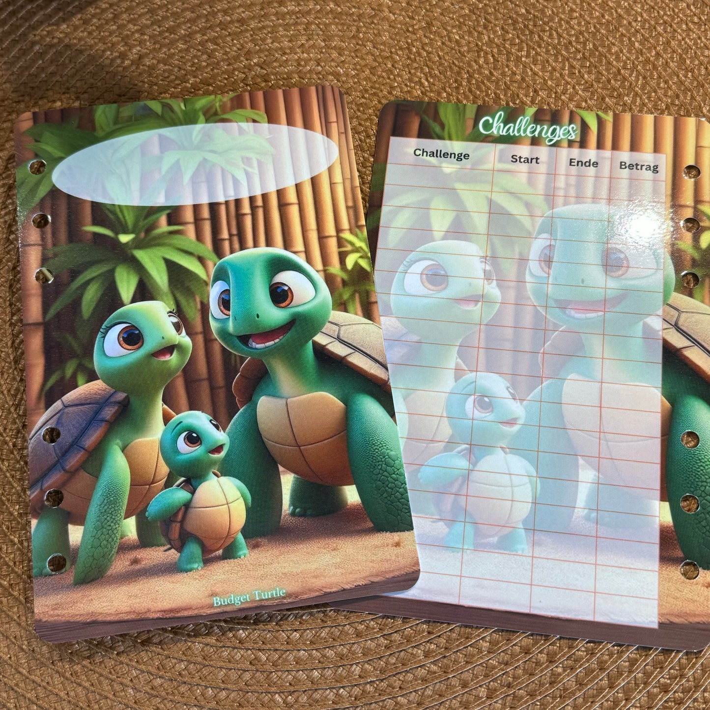 Deckblatt mit Challengeübersicht // Turtle Dashboards // A6 Budgetplaner Tracker // gelocht & foliert