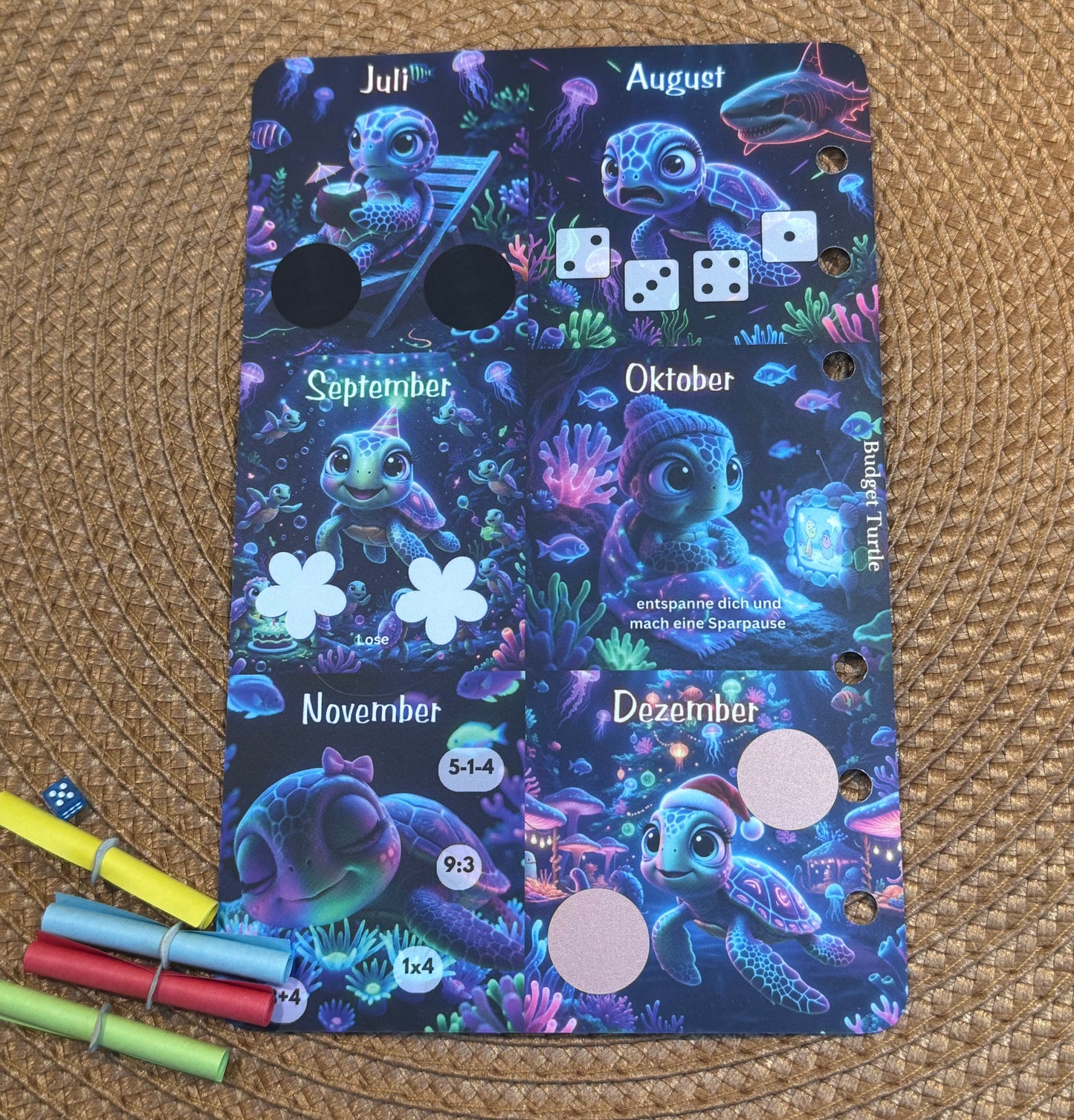 Turtle Mini Annual Challenge // Turtle Savings Challenge // with dice, tickets, dashboard and tracker