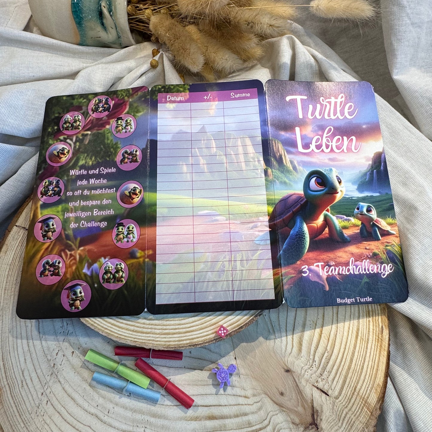 Turtle Leben // Budget Turtle Teamchallenge 3.0 // Klappkarte // Sparchallenge mit Würfel und Spielfigur // Challenge mit Tracker