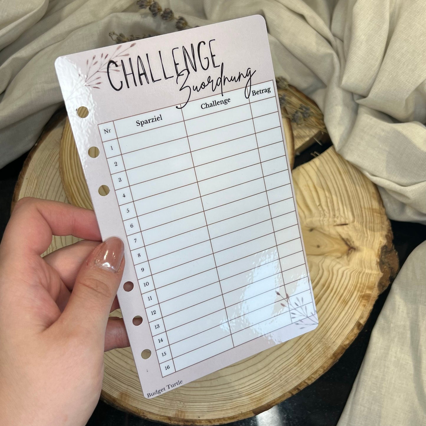Challenge Zuordnung // beige // A6 Budgetplaner Tracker // gelocht & laminiert