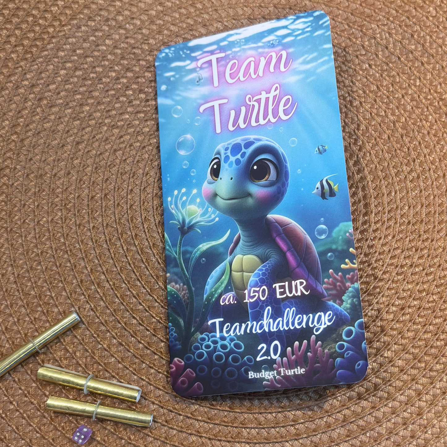 4. Teamchallenge // Team Turtle 2.0 // Budget Turtle // Klappkarte // Sparchallenge mit Würfel und Spielfigur // Challenge mit Tracker