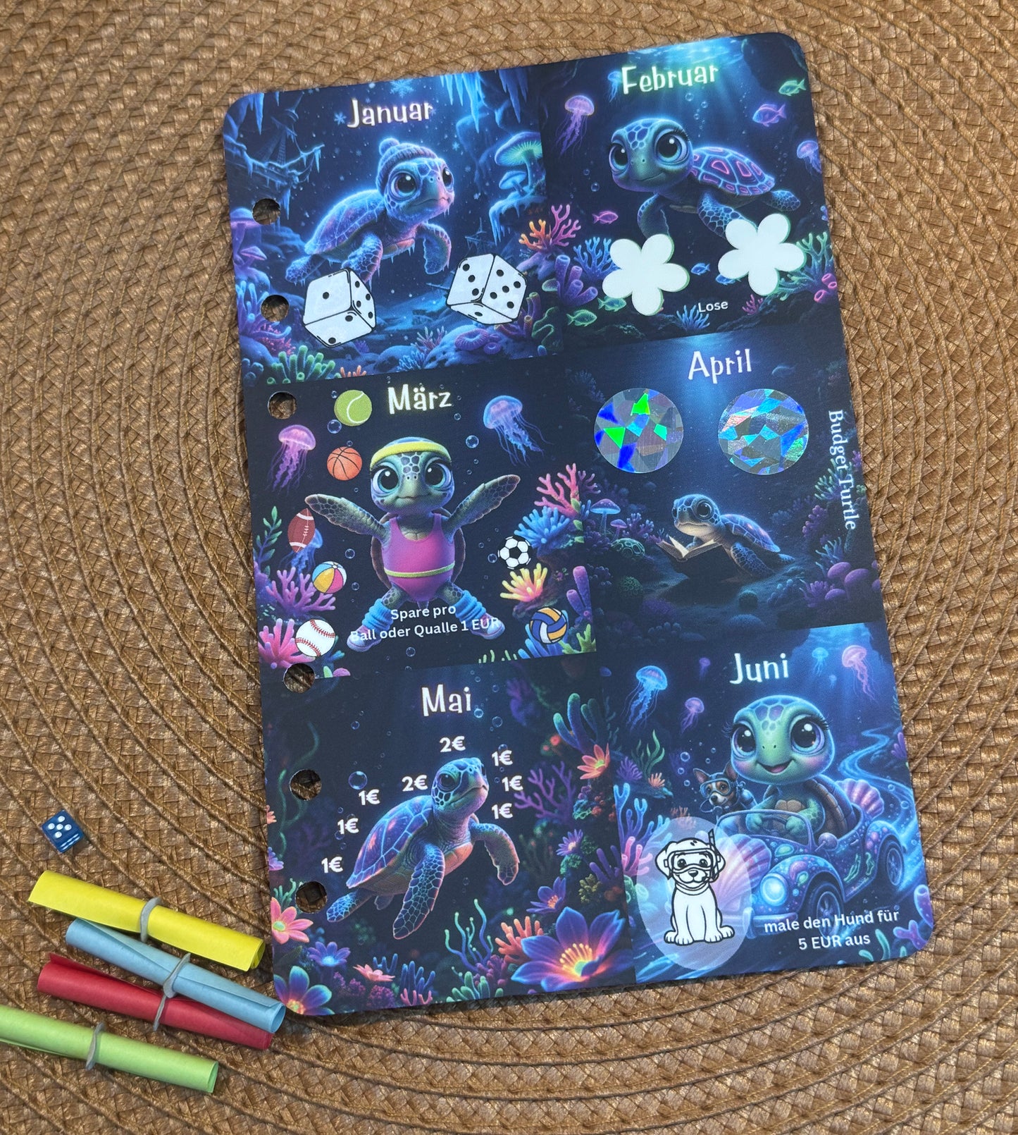 Turtle Mini Annual Challenge // Turtle Savings Challenge // with dice, tickets, dashboard and tracker